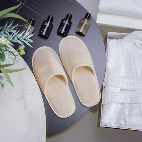 Plush Hotel Slippers & Toiletries Set with Bath Towels for Hospitality