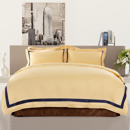 GALAXY Custom Hotel bedding set Pure cotton gold yellow passionate blue border comfortable breathable sateen bed 4-piece set