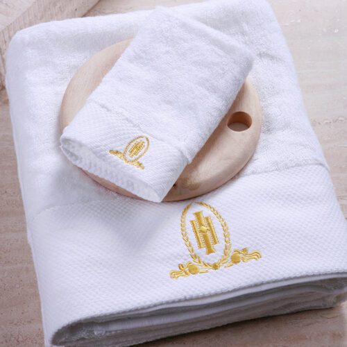 5 Star Hotel White Cotton Towel Set with Custom Logo - Face, Hand & Bath Towels