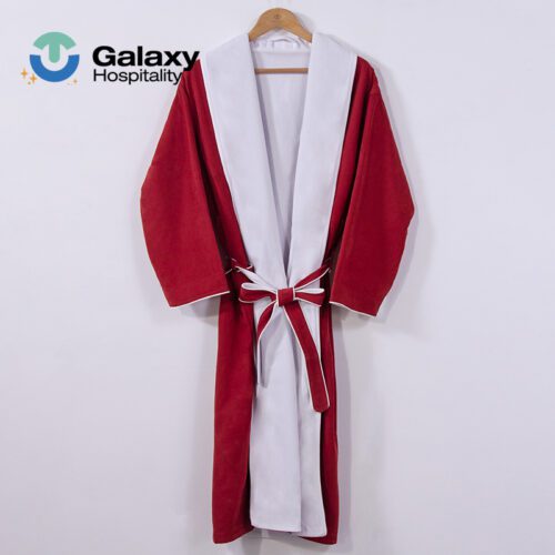Standard Hotel Red Cotton Double-Deck Bathrobe Custom Terry Cloth Spa Robe