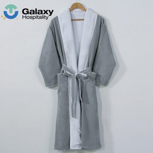 Professional Unisex Cotton Gray Hotel Bathrobe Spa Gown 100% Cotton Couples Robe