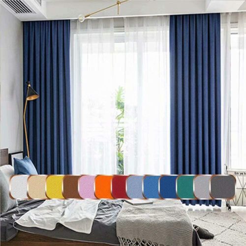 Luxury Blue Woven Polyester Blackout Curtains Custom Size Sun Block for Hotels