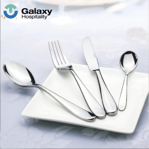 GALAXY Custom Silver Stainless Steel Cutlery Set – 4pcs Luxury Flatware for Hotels & Restaurants