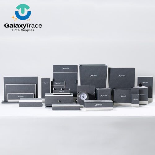 Galaxy Custom Menu Hotel Durable Guestroom Leather Amenities Set Leather Accessories Full Set Hotel Leather Product