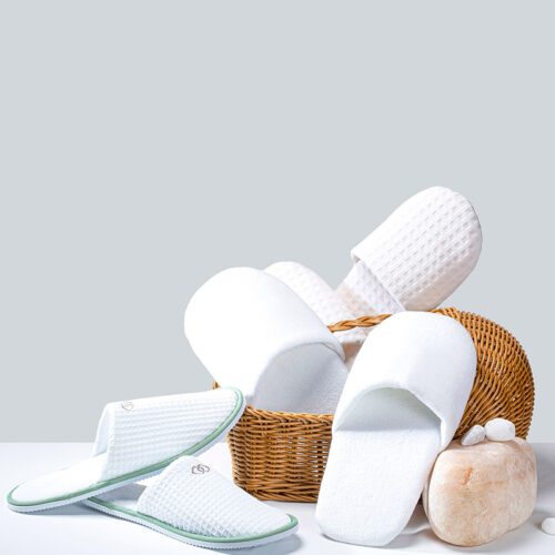 GALAXY Fast delivery Hotel Slipper 100% cotton waffle embroider close Toe slippers unisex exclusive for hotels spas gold embroidery