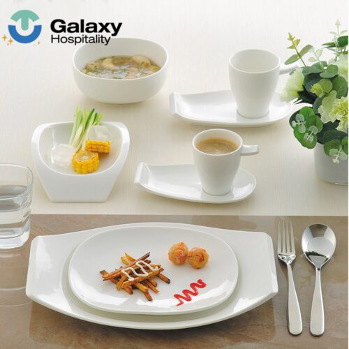 Modern White Elliptic Porcelain Dinnerware Set – Designed for Hotels, Restaurants & Elegant Events