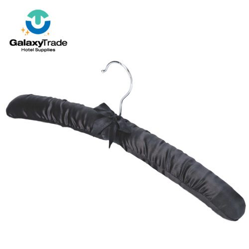 GALAXY Luxury Customized Hotel Black Color Satin Padded Hanger Custom Clothes Hangers Black Velvet Hanger For Cloths